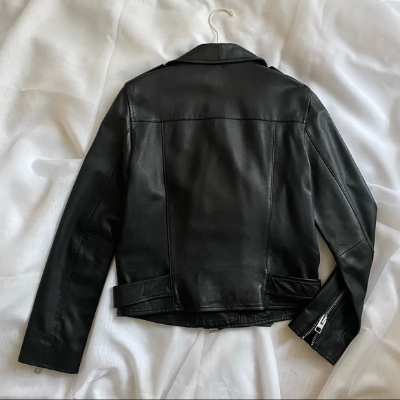 All Saints Black Leather Balfern Biker - Size UK 6 - Picture 4 of 12
